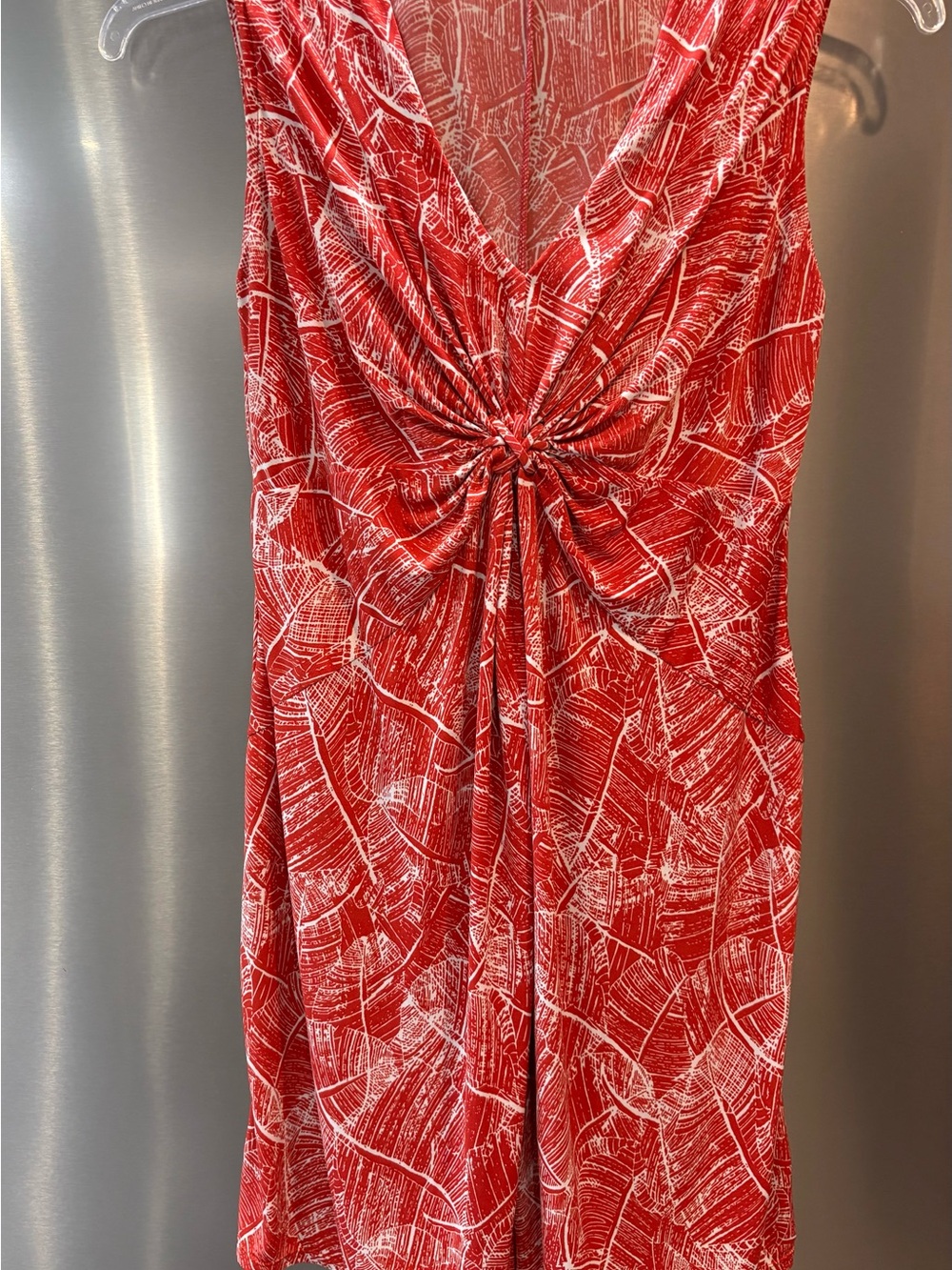 Daisy Fuentes Orange & White Print Sleeveless Dress Size Large V-Neck